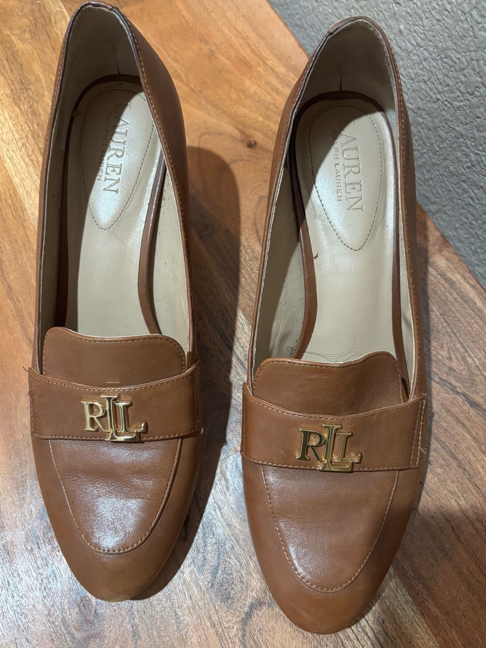 Lauren Ralph Lauren Brown Leather RLL Logo Loafers